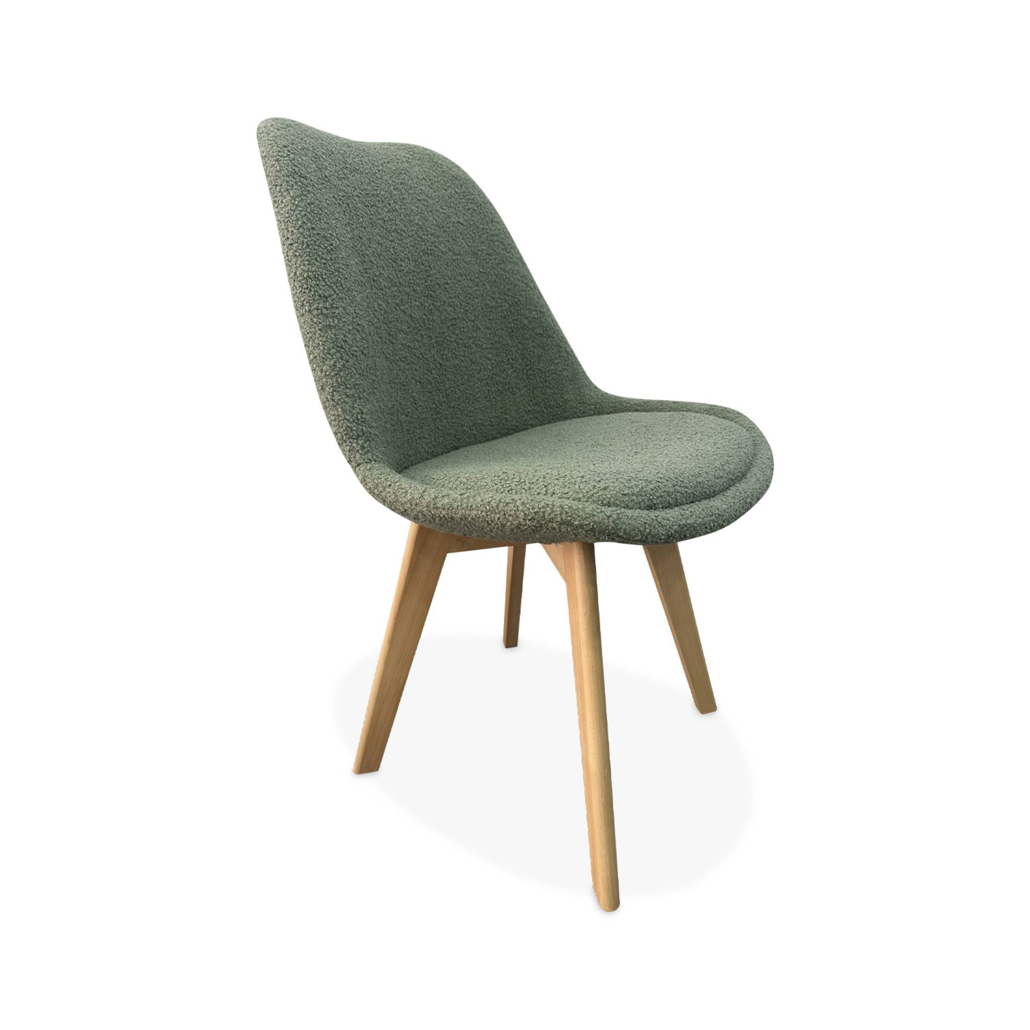 Lot de 4 chaises scandinaves NILS revêtement bouclette vert céladon. pieds bois de hêtre. chaise 1 place