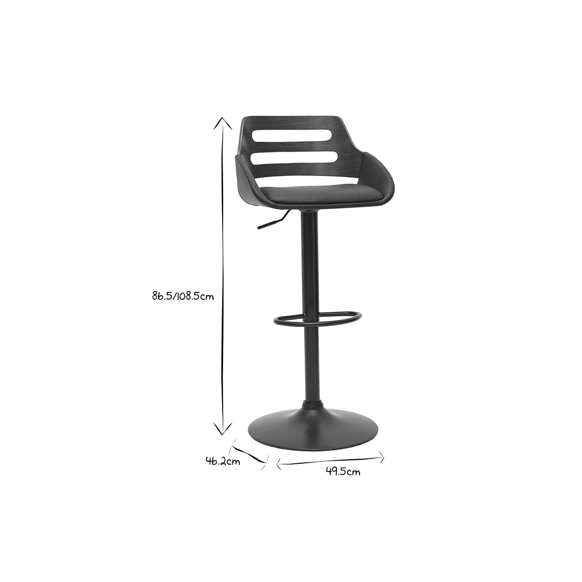 Tabouret de bar relevable design noir et noyer PERNIK