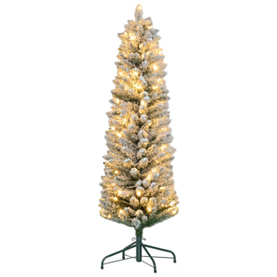 Árbol de Navidad 150 cm Árbol de Navidad Artificial Nevado con 120 Luces LED 263 Ramas y Soporte de Metal Árbol de Navideño para Salón Verde y Blanco