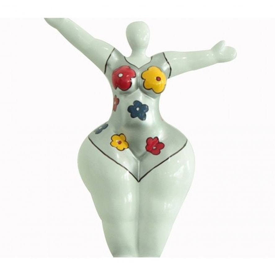 Statuette femme design blanc fleuri H34cm - WOMEN FLOWER