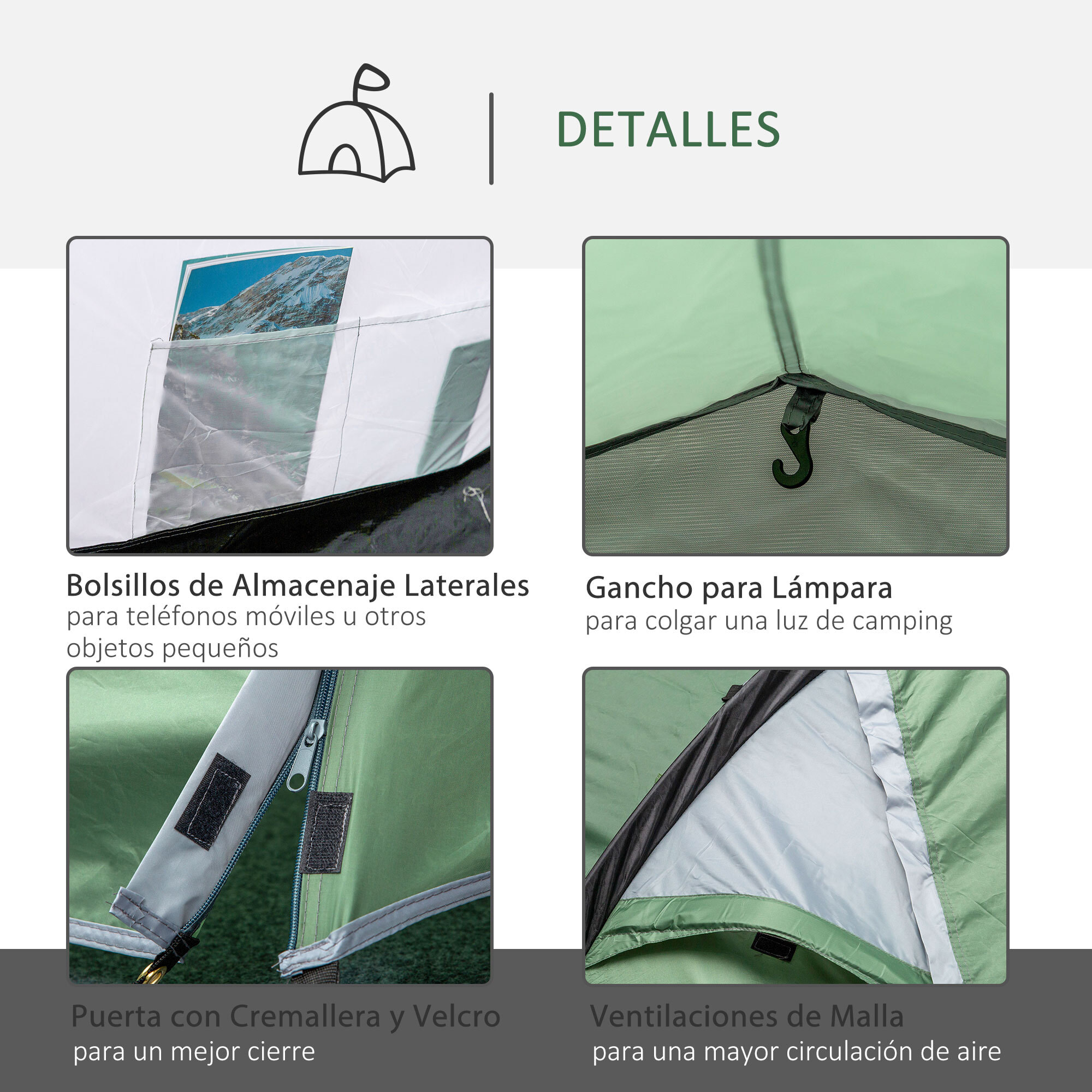 Tienda de Campaña Familiar 3-4 Personas Plegable Impermeable 2000+ con Vestíbulo