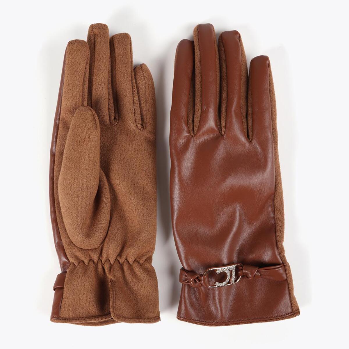 Guanti effetto pelle con bracciale logo ovale