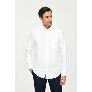 Camicia Uomo 1 Bottone Button Down Slim Oxford Lavato Unito Bianco