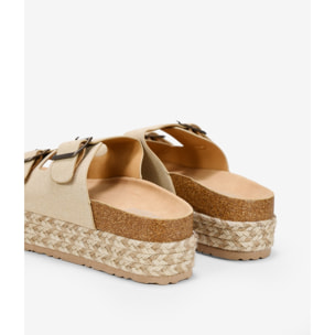 Sandalias de plataforma beige con suela de esparto bicolor
