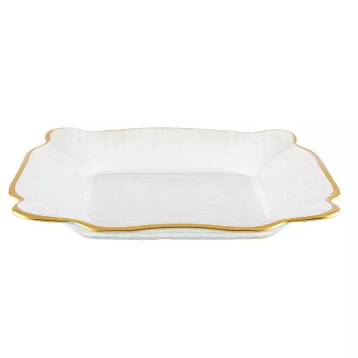 Lot de 6 Assiette carrée en verre bords dorés 25x25x2cm