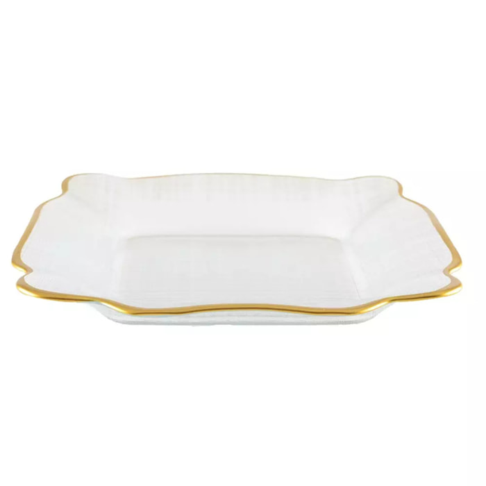 Lot de 6 Assiette carrée en verre bords dorés 25x25x2cm