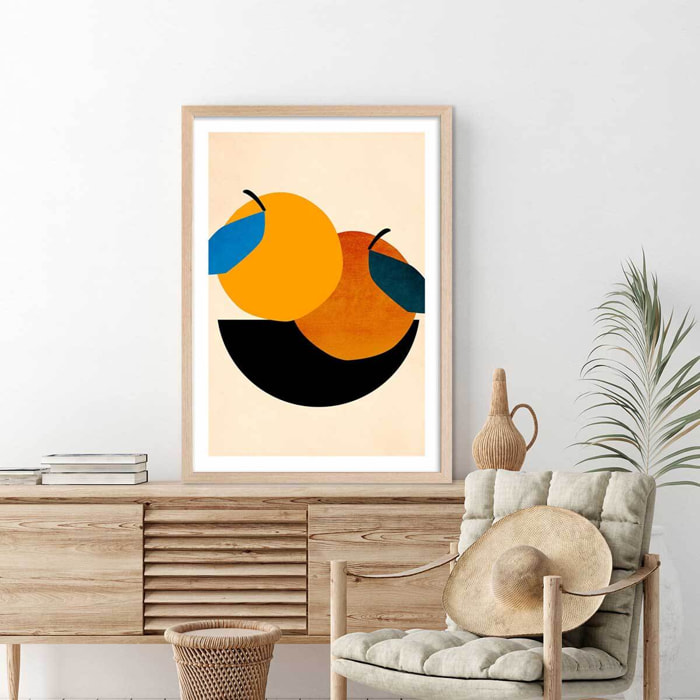 Affiche graphique Pommes Affiche + cadre en bois - Chêne