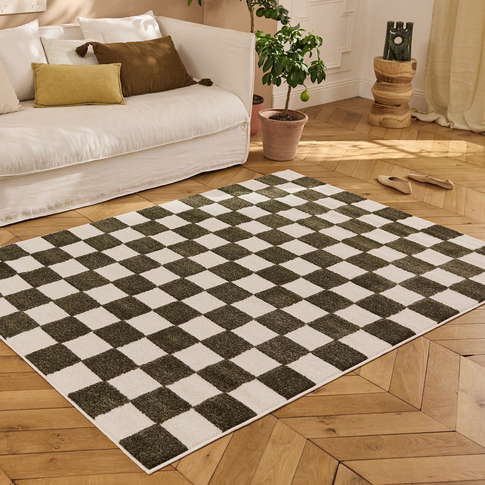 PANTONE - Tapis vert à motif damier TERRA DEL SOL
