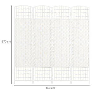 Biombo Separador de Ambientes de 4 Paneles 160x170 cm Divisor de Habitación Plegable de Cuerda de Papel y Marco de Madera Decoración para Dormitorio Salón Blanco