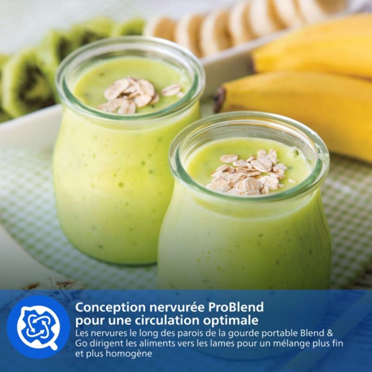 Blender PHILIPS HR2672/02 Blender mixeur bleu Série 3000, x2 gourdes Blend & Go 0.6L, 350W