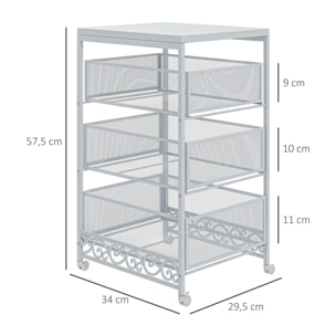 Carrito Auxiliar con Ruedas Carrito de Almacenamiento de 3 Niveles con 3 Cesta de Almacenamiento para Salón Comedor Cocina Baño 34x29,5x57,5 cm Blanco