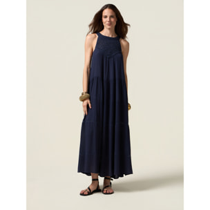 Oltre - Vestito lungo con inserto in crochet - Blu