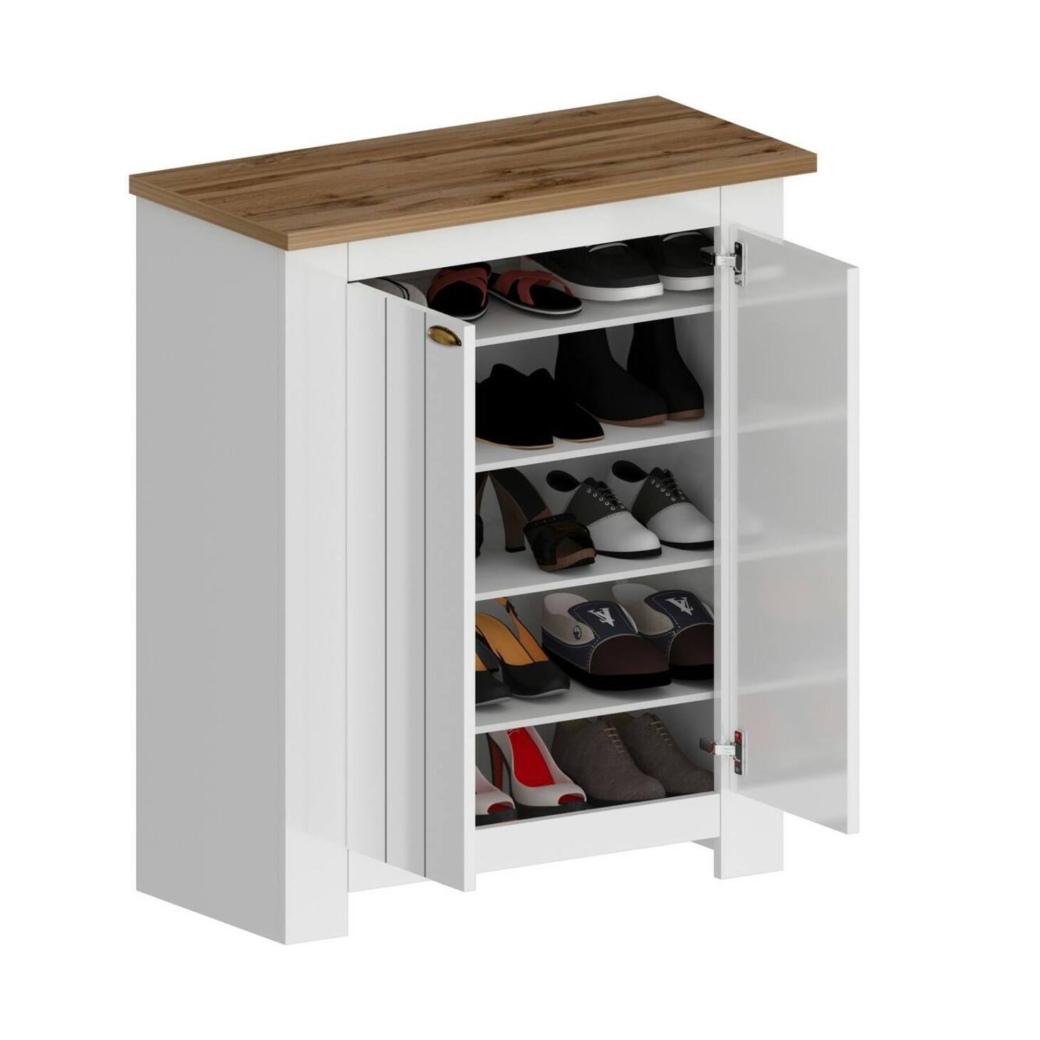 Scarpiera Adriatica, Porta scarpe salvaspazio a 2 ante, Armadio multifunzione da ingresso, 84x42h100 cm, Bianco e Rovere