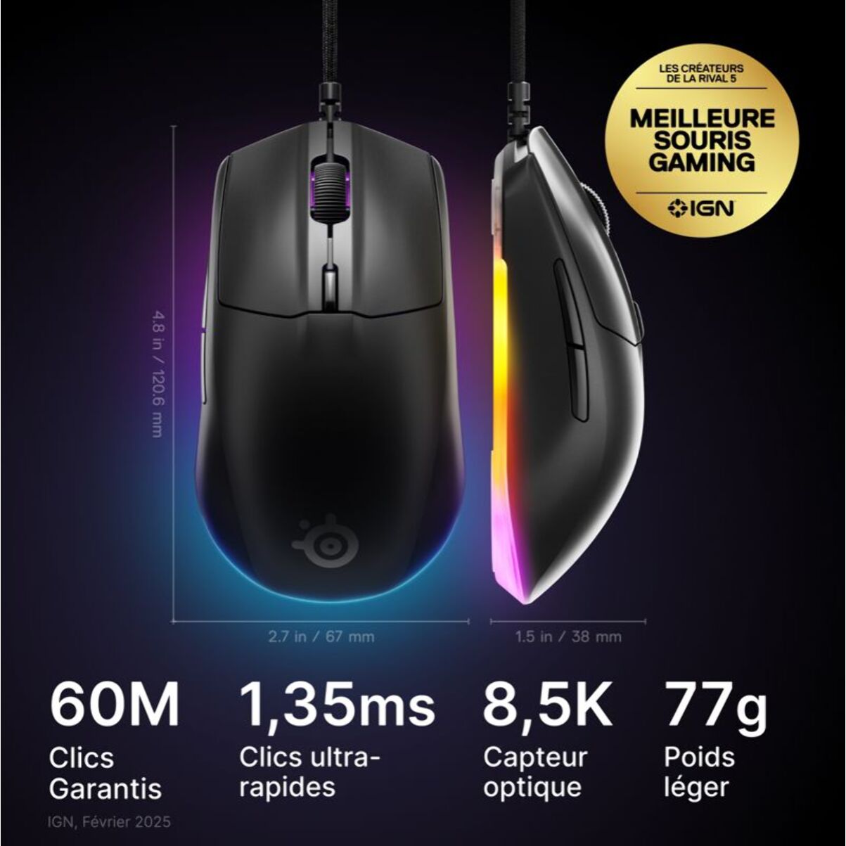 Souris Gamer Filaire STEELSERIES Rival 3 Gen 2 Noir