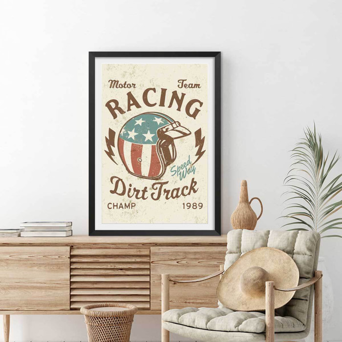 Affiche vintage motor racing Affiche + cadre en bois - Noir
