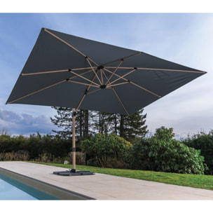 Parasol déporté 4x3m - effet bois - gris anthracite - TOPAZE