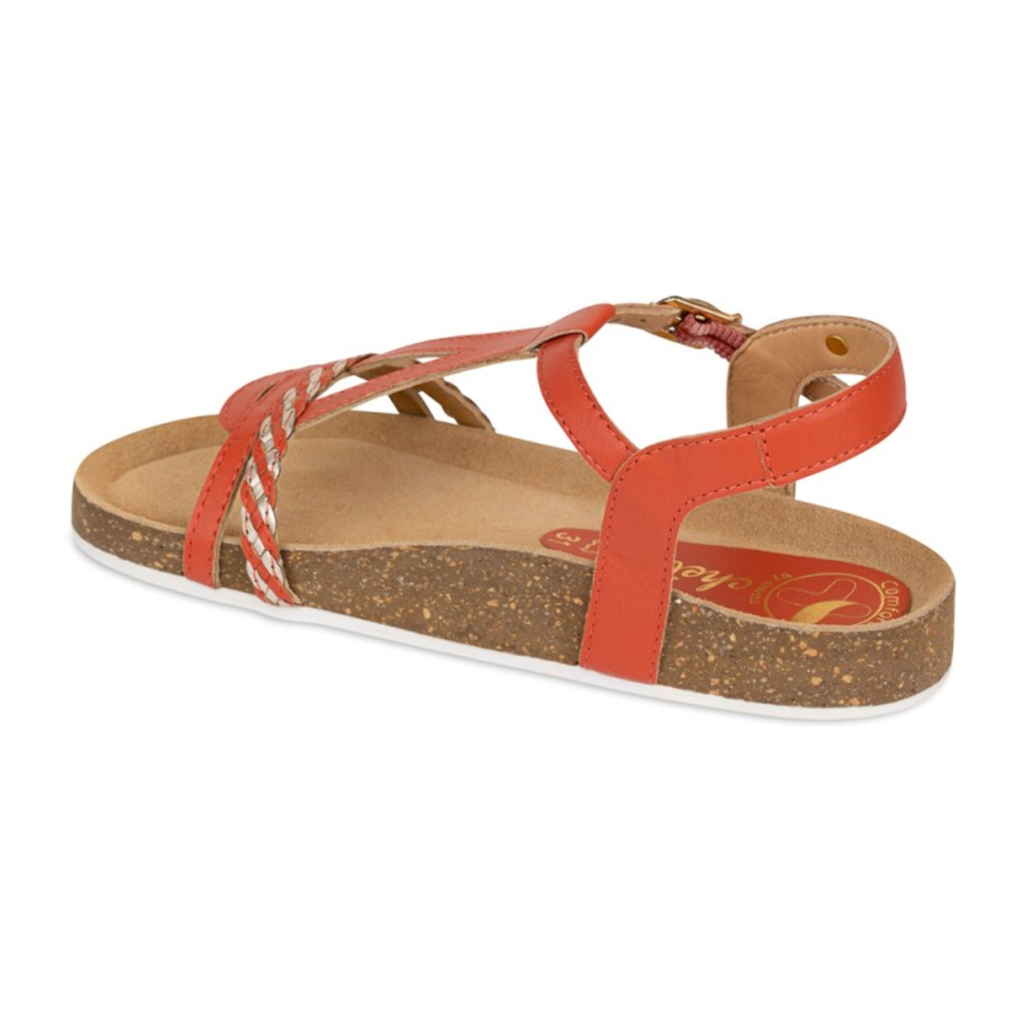 Sandalia Bios Piel Natural. hebilla/Trenza