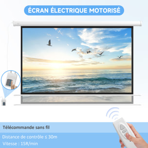 Écran de projection motorisé home-cinéma format 16:9 120 pouces 4K HD avec télécommande blanc noir