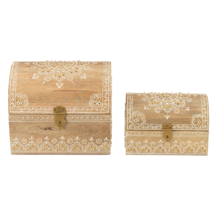 J-Line boîte Rectangle Perles - bois - naturel/blanc - 2 pièces