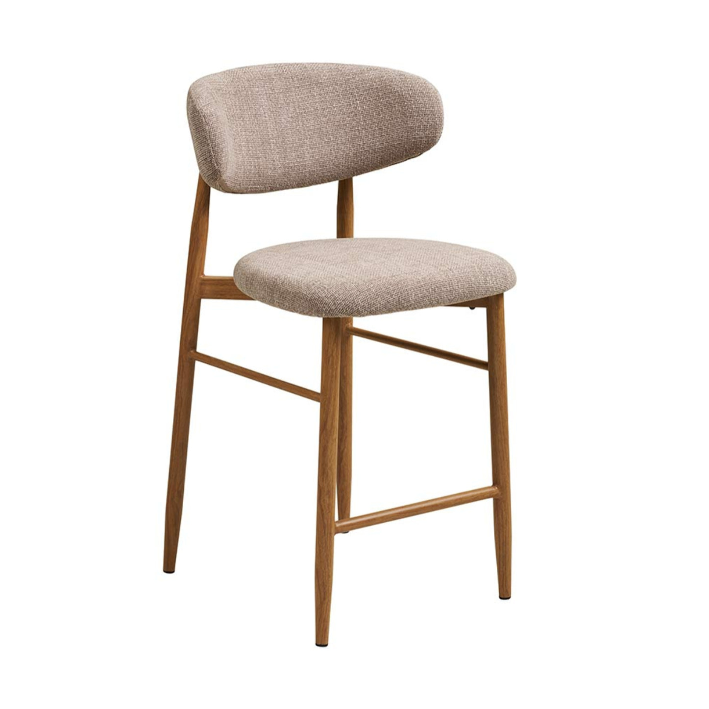 Eddie - lot de 2 tabourets en tissu texturé - pieds en acier effet bois - Bois / Beige