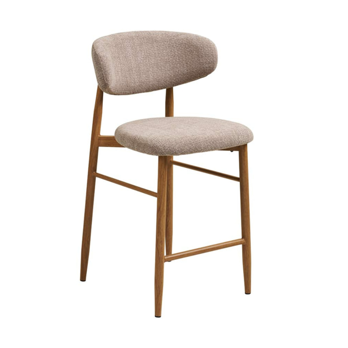Eddie - lot de 2 tabourets en tissu texturé - pieds en acier effet bois - Bois / Beige