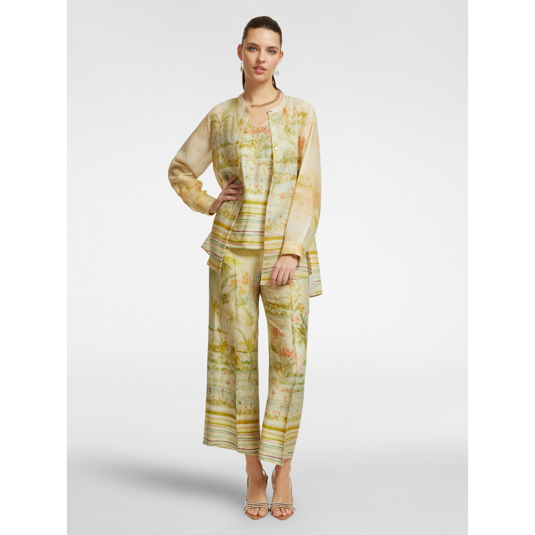 Elena Mirò - Camisa larga de ramio estampado - Beige