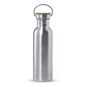 Rangler bidón Nature 800ml. Cuerpo de acero inox y tapón en bambú con cinta de transporte.