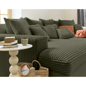 Collins - canapé droit 4 places avec double méridienne - assise profonde - velours côtelé grosses côtes - Vert