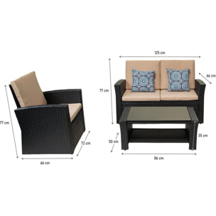 Ensemble de meubles de terrasse "Ilana" - 4 pièces - Osier - Noir