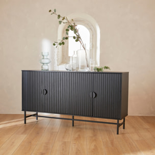 Buffet de rangement noir. Bazalt. quatre portes. deux étagères. buffet haut. vaisselier. L 157.5 x l 39 x H 83cm