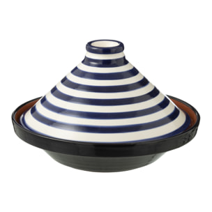 J-Line tajine Granada Stripes - céramique - blanc/bleu