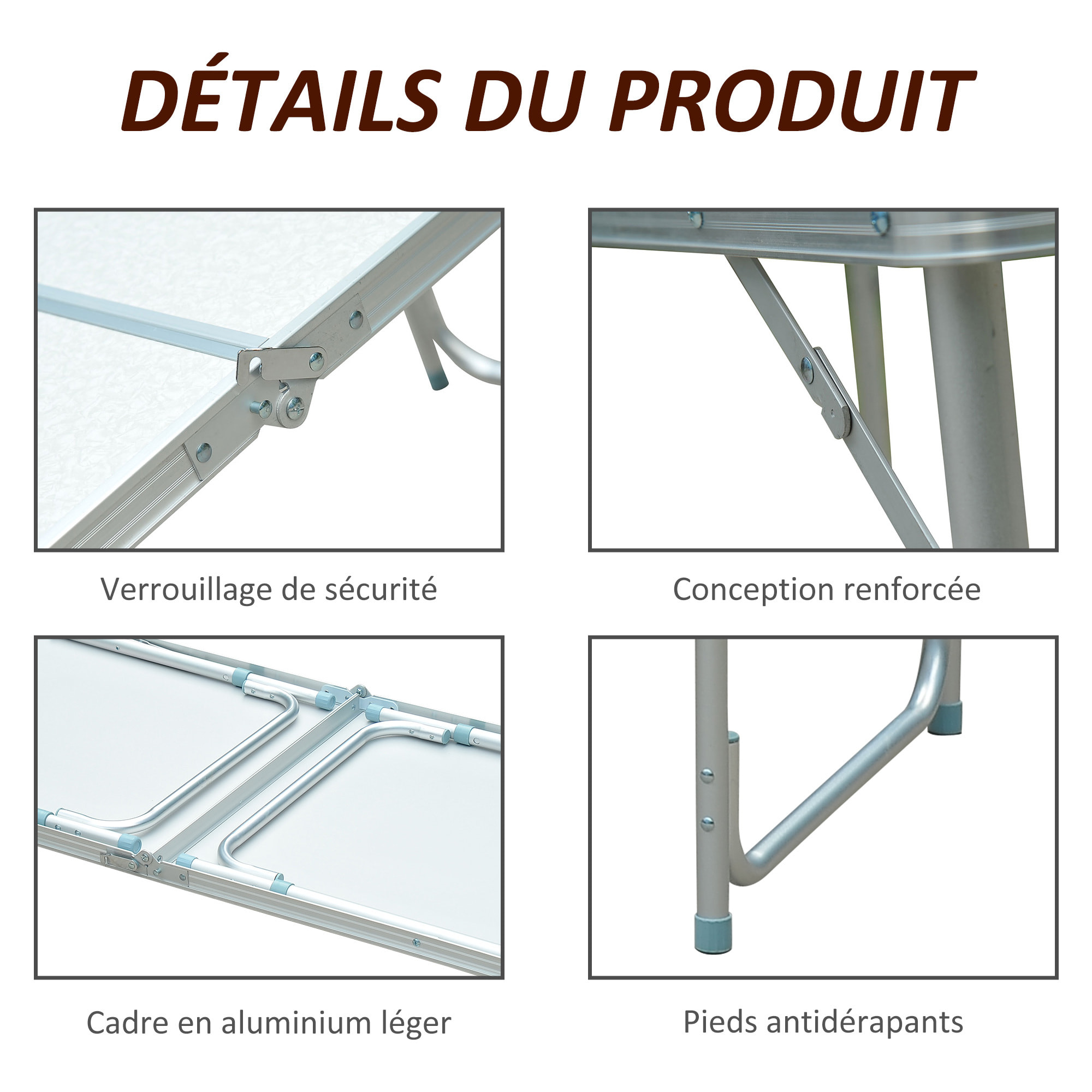 Table de camping reception pliante portable pique-nique buffet en aluminium