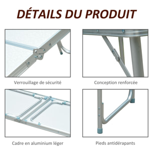 Table de camping reception pliante portable pique-nique buffet en aluminium