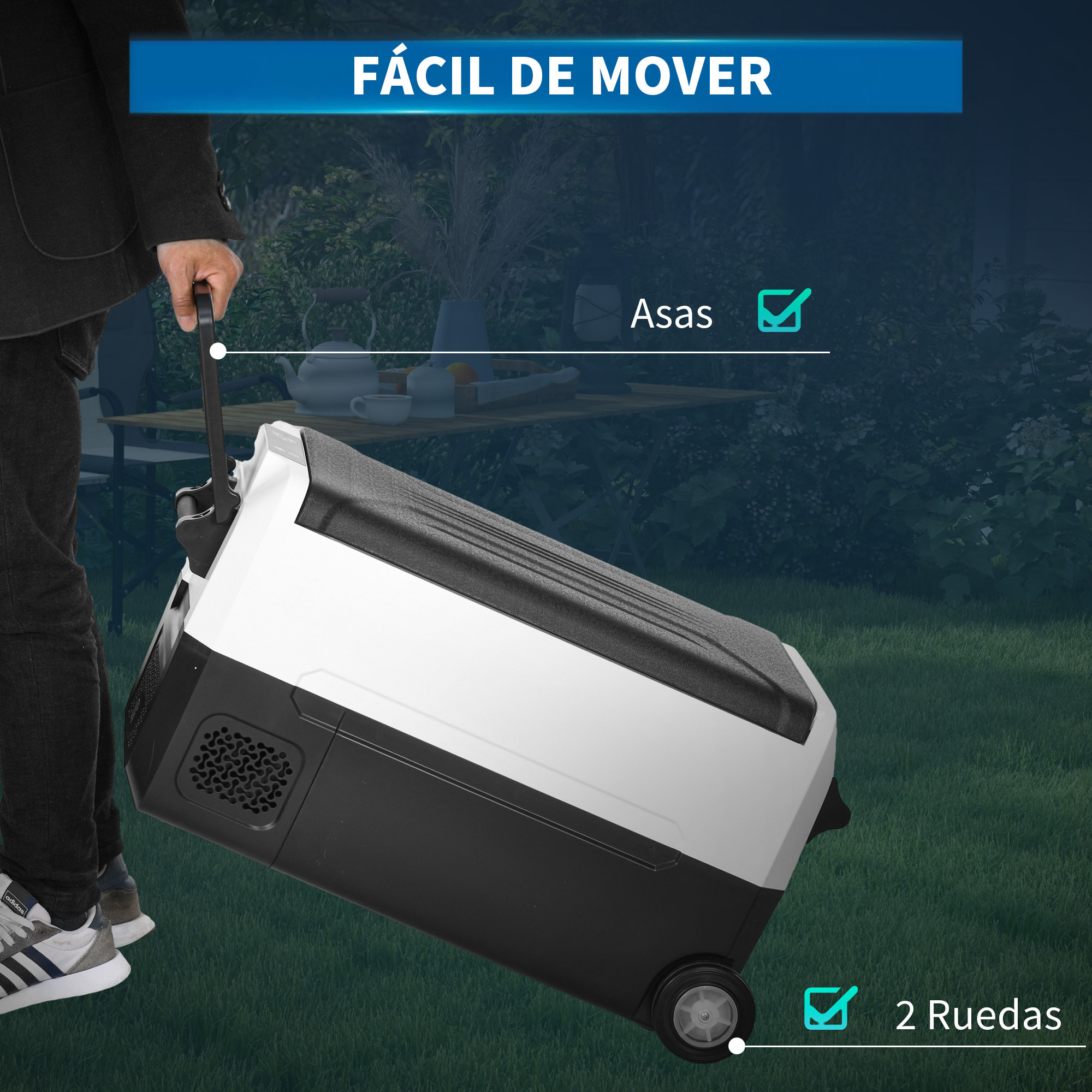 Nevera Compresor Port¨¢til 30,5L Refrigerador de Coche -20¡æ-20¡æ 12 / 24V DC y 100-240V CA con 2 Ruedas Asas y Compartimento Congelador para Camping Viajes 72,6x39x37,3 cm Negro