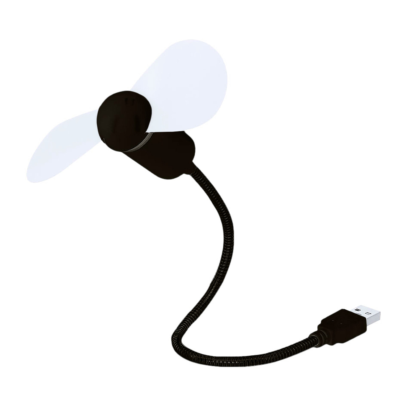 Ventilatore flessibile compatibile con USB e USB-C, con collo orientabile per dirigere il flusso d'aria. Compatto, leggero e senza bisogno di batterie, ideale per smartphone, portatili e batterie esterne.