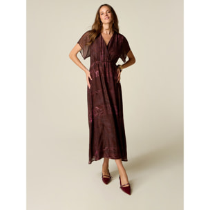 Oltre - Vestito flare in chiffon misto seta fantasia - Marrone