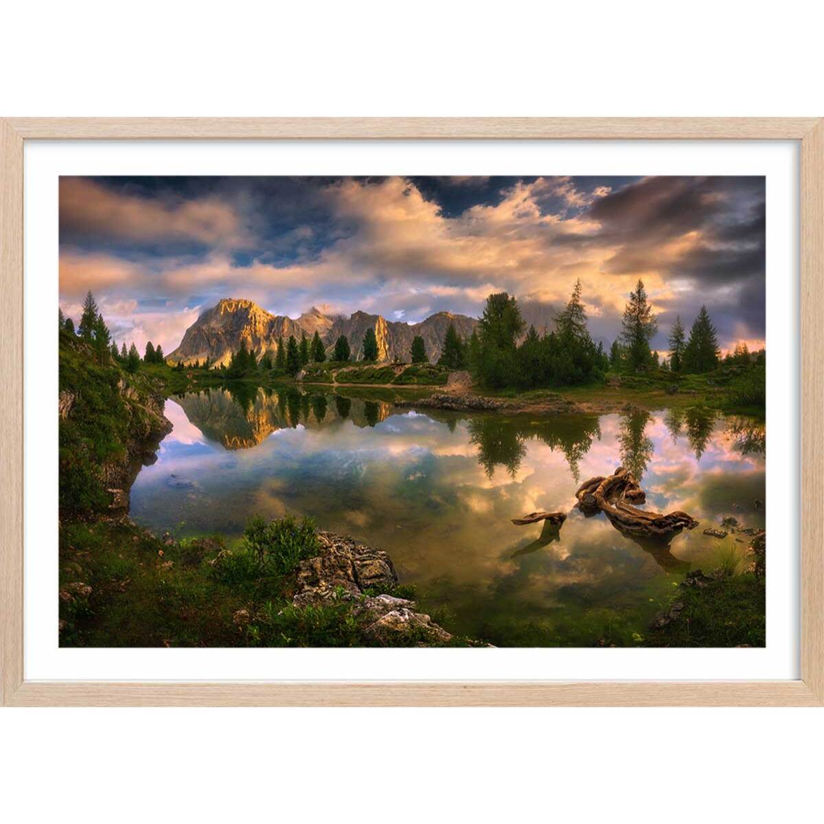 Affiche Lac de Limides, Dolomites Affiche + cadre en bois - Chêne