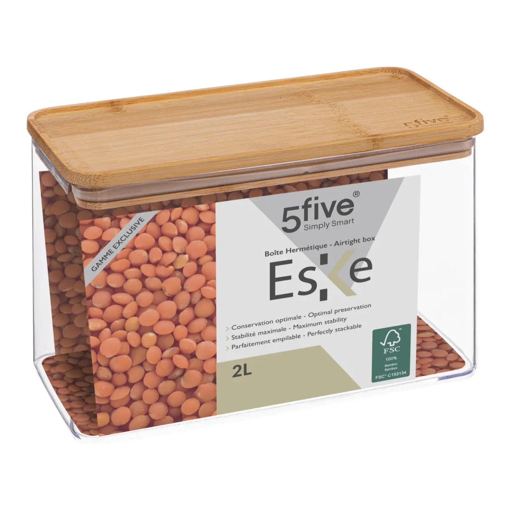 Boîte de conservation rectangulaire couvercle bambou "Eske" 2L