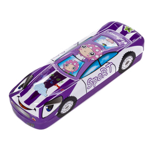 Estuche portatodo infantil metálico diseño coche de carreras 3D.