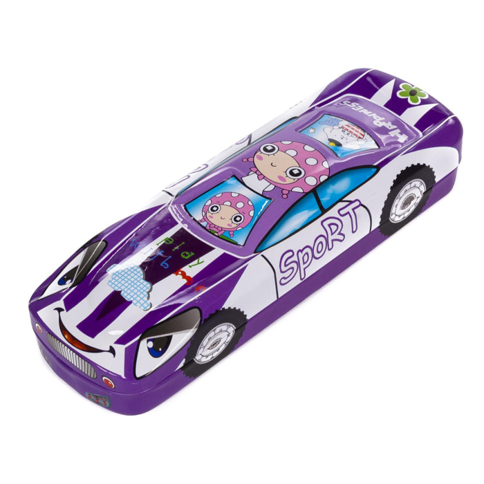 Estuche portatodo infantil metálico diseño coche de carreras 3D.