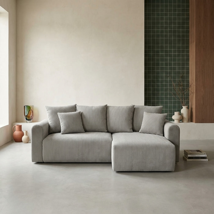 Canapé d'angle convertible réversible 3 places velours côtelé  ALMO