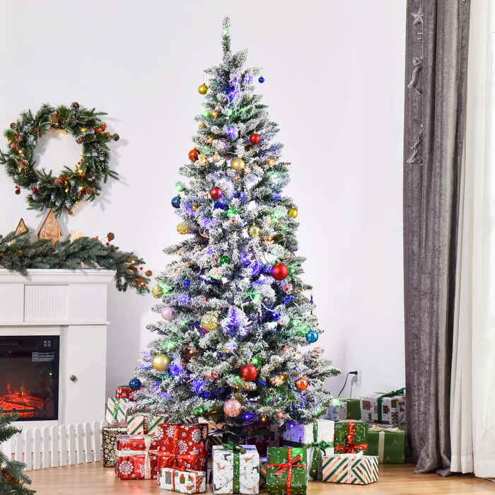 Árbol de Navidad Artificial con 250 Luces LED 210 cm Árbol Nevado con 829 Ramas y Base Plegable de Metal Decoración Navideña para Interiores Ø112x210 cm Verde