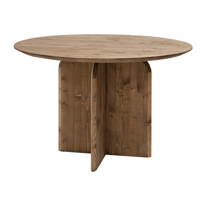 Table à manger ronde en bois massif dans une teinte chêne foncé de 110cm Hauteur: 75.2 Longueur: 110 Largeur: 110