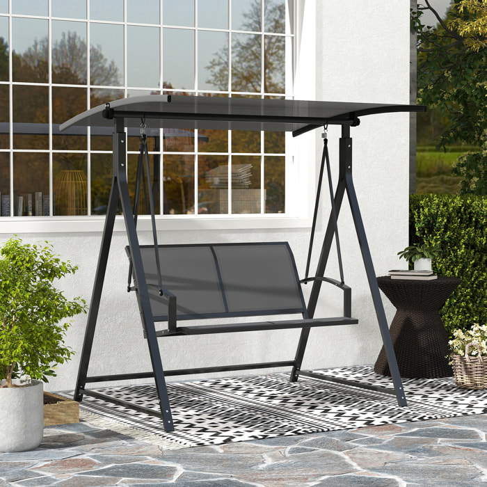 Columpio de Jardín Exterior de 2 Plazas Balancín de Jardín Exterior con Toldo Ajustable 90° Protección UV 30+ y Estructura Triangular de Metal Carga 220 kg 160x112x162 cm Gris Oscuro