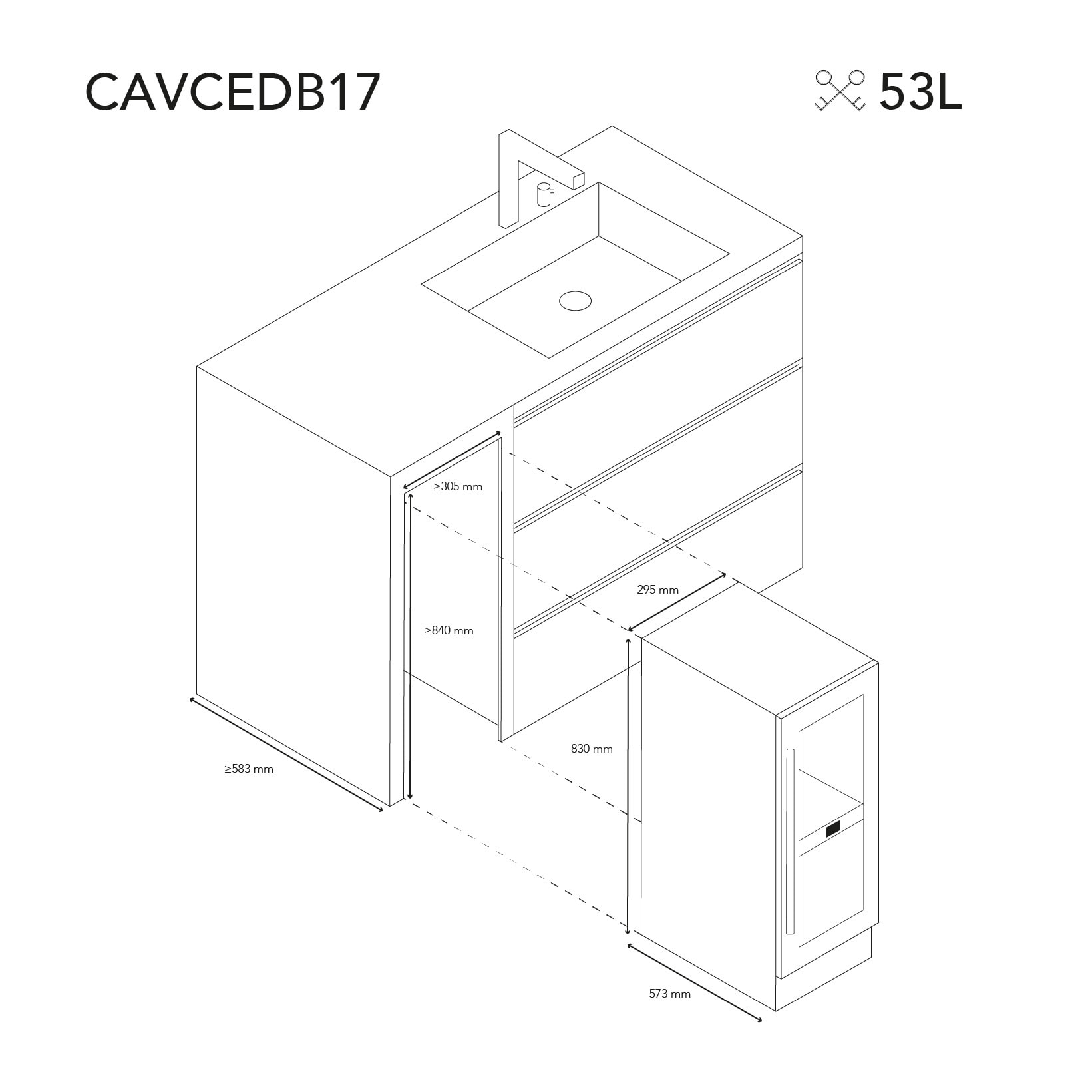 Vinoteca 17 botellas CAVCEDB17 Les Petits Champs, 53L, negro