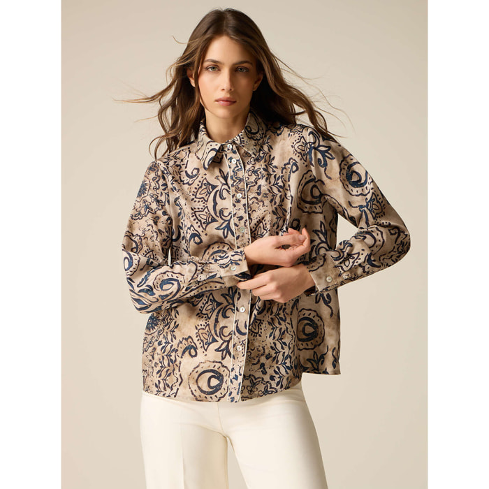 Oltre - Camicia in raso fantasia - Beige