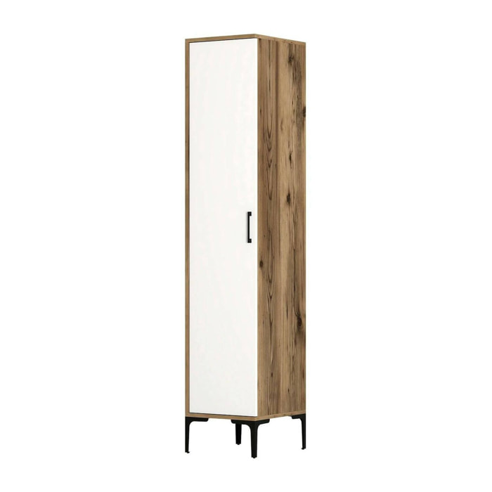 Armadio multiuso 1 anta Giusta, Mobile multifunzionale, Mobiletto scarpiera, Guardaroba porta scarpe, 40x201h48 cm, Bianco e Noce