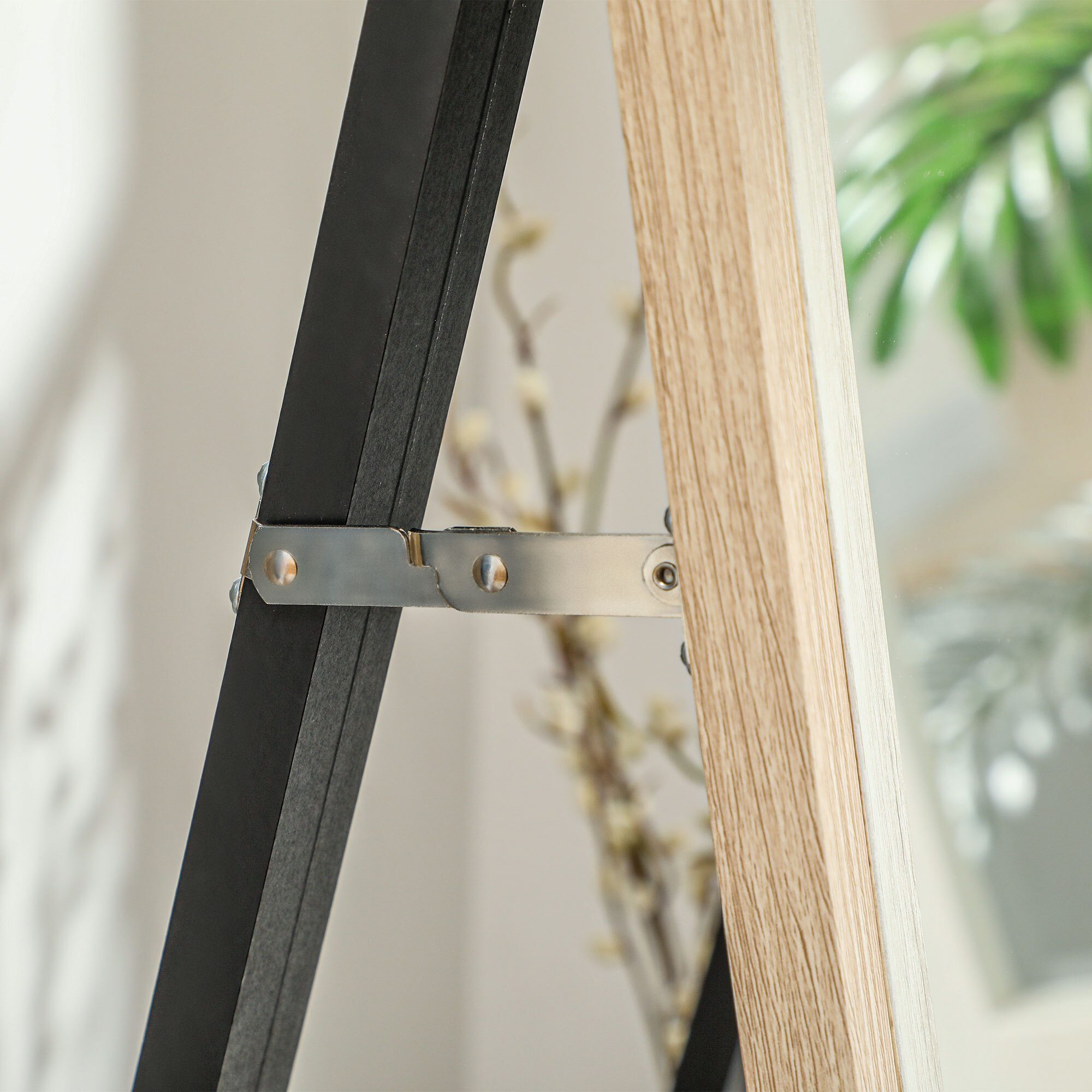 Espejo de Cuerpo Entero 157x37 cm Espejo de Pie o de Pared con Marco de MDF y Soporte para Salón Dormitorio Blanco y Natural