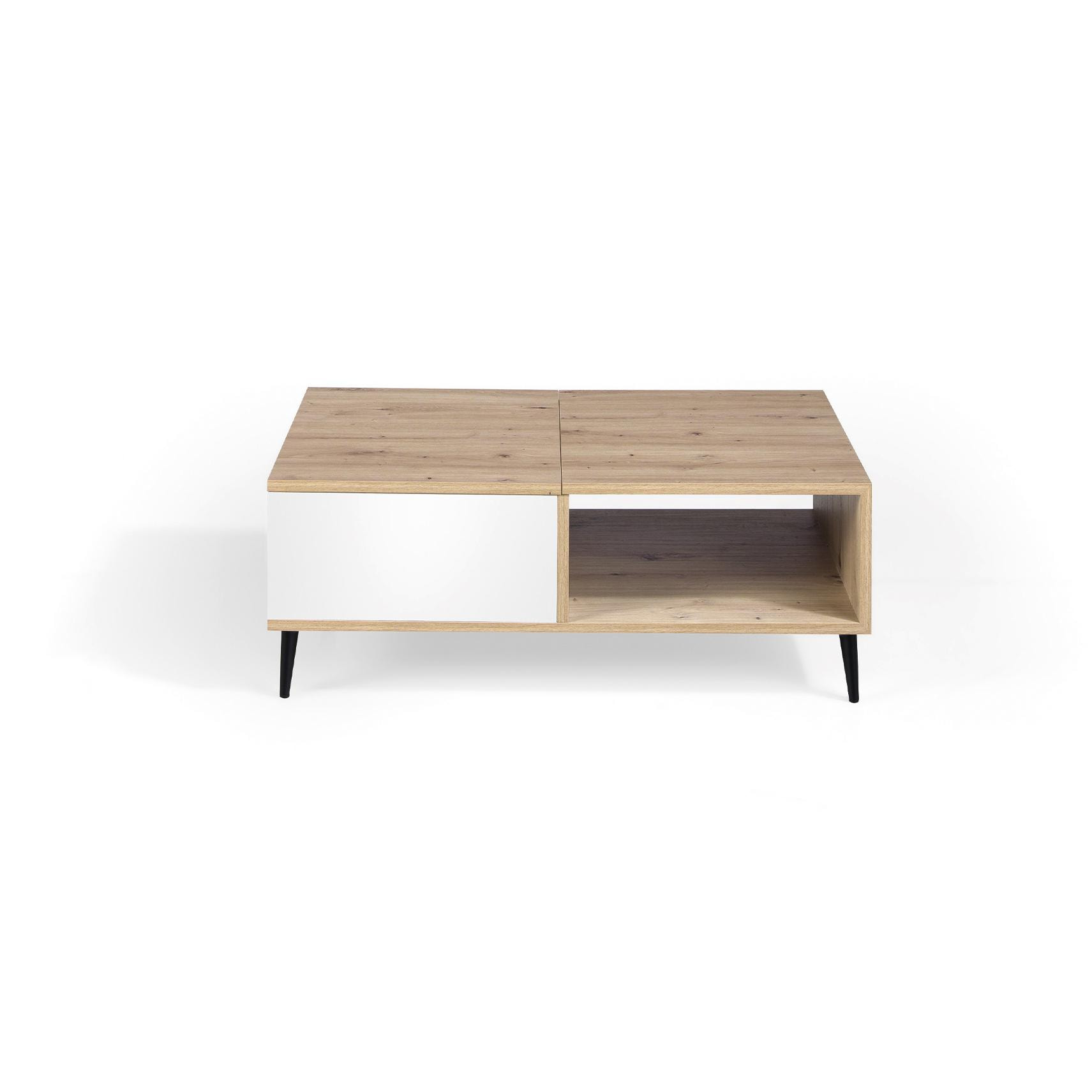 Mesa de centro elevable BREMEN - roble y blanco polar - 100x60x37cm