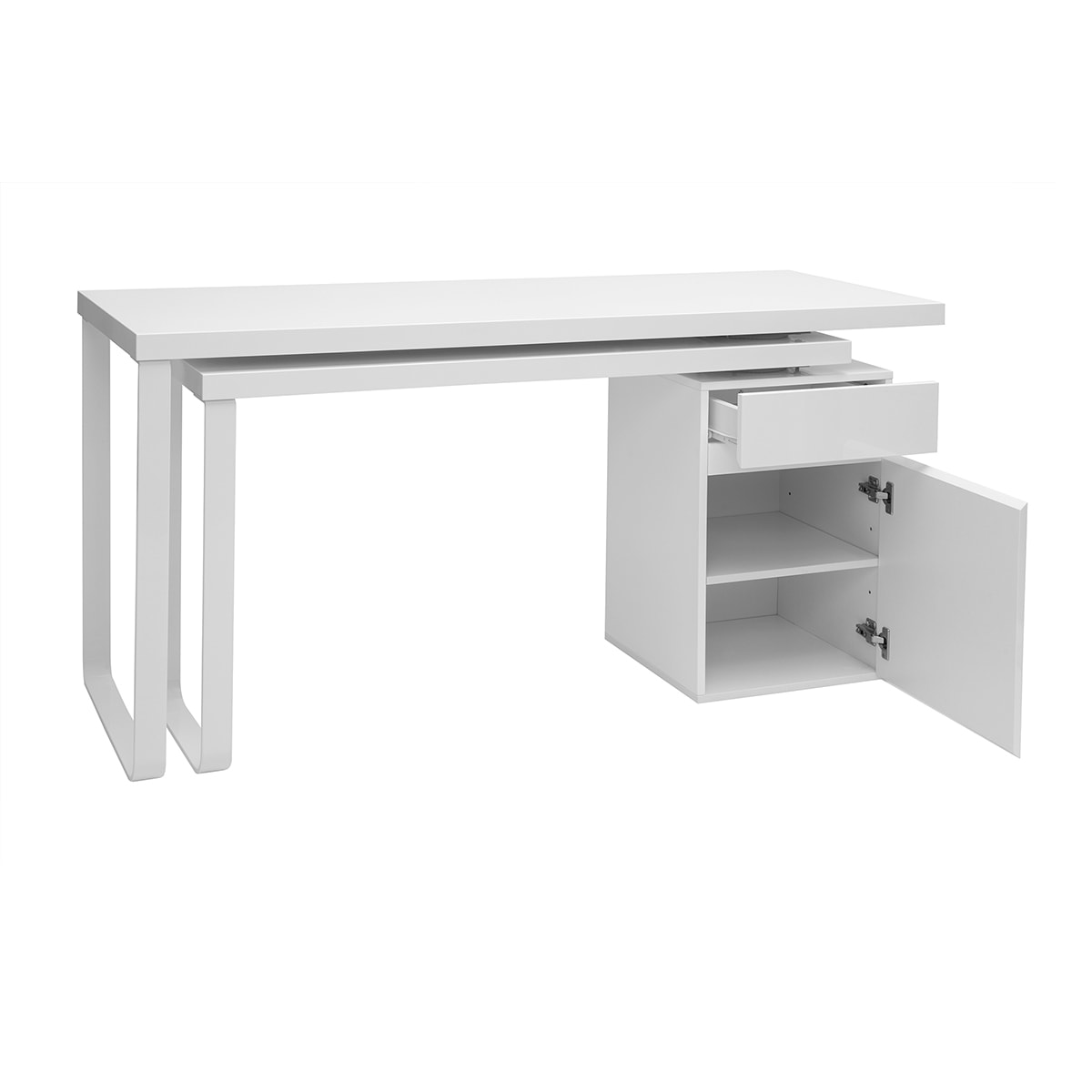 Bureau modulable avec rangements design blanc brillant L150-230 cm VOXY